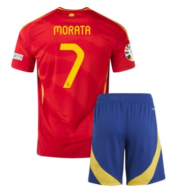 Spanien Alvaro Morata #7 Hemmaställ Barn EM 2024 Kortärmad (+ Korta byxor)